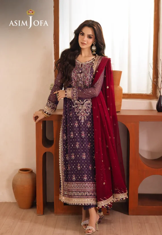 AJHE-01 EMBROIDERED CHIFFON 3 PCS Color: Mauve