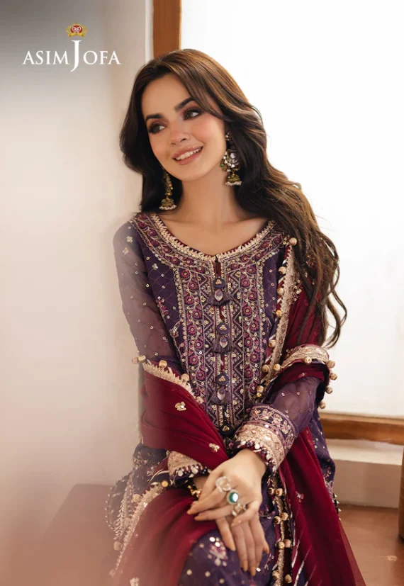 AJHE-01 EMBROIDERED CHIFFON 3 PCS Color: Mauve