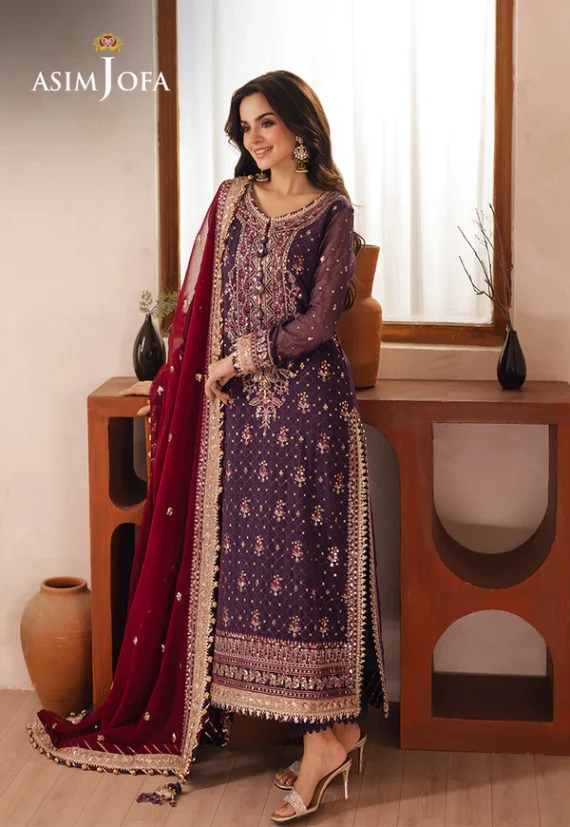 AJHE-01 EMBROIDERED CHIFFON 3 PCS Color: Mauve