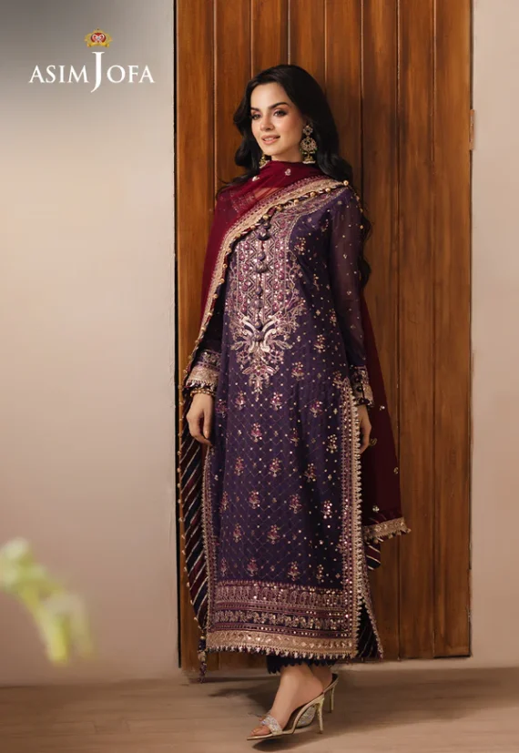 AJHE-01 EMBROIDERED CHIFFON 3 PCS Color: Mauve