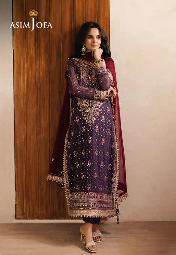 AJHE-01 EMBROIDERED CHIFFON 3 PCS Color: Mauve