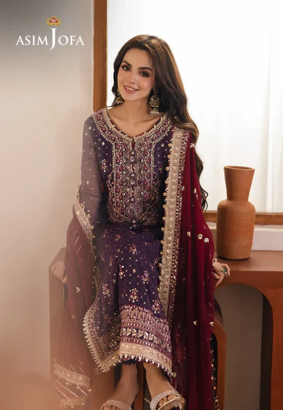 AJHE-01 EMBROIDERED CHIFFON 3 PCS Color: Mauve